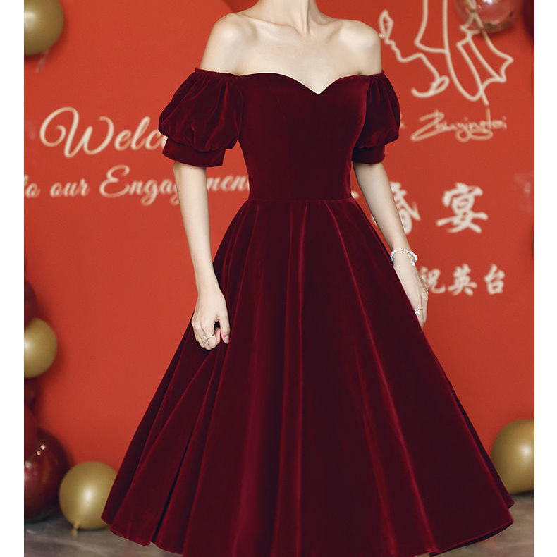 Women's One Shoulder Velvet Evening Dress