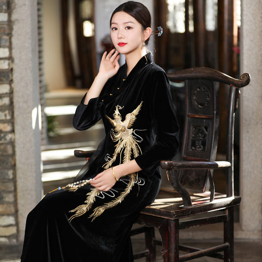 Women's Fashion Waist Slimming Velvet Dress