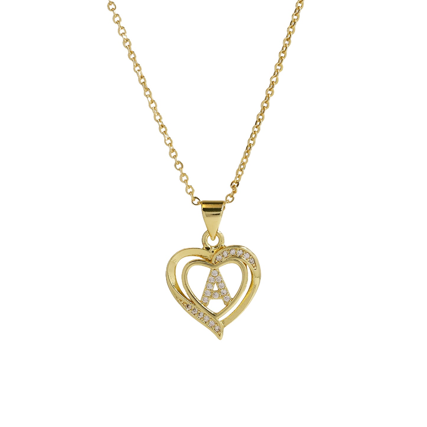 18K Brass Peach Heart 26 English Letters Necklace