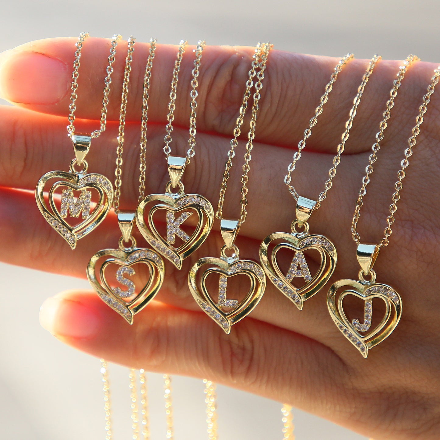 18K Brass Peach Heart 26 English Letters Necklace