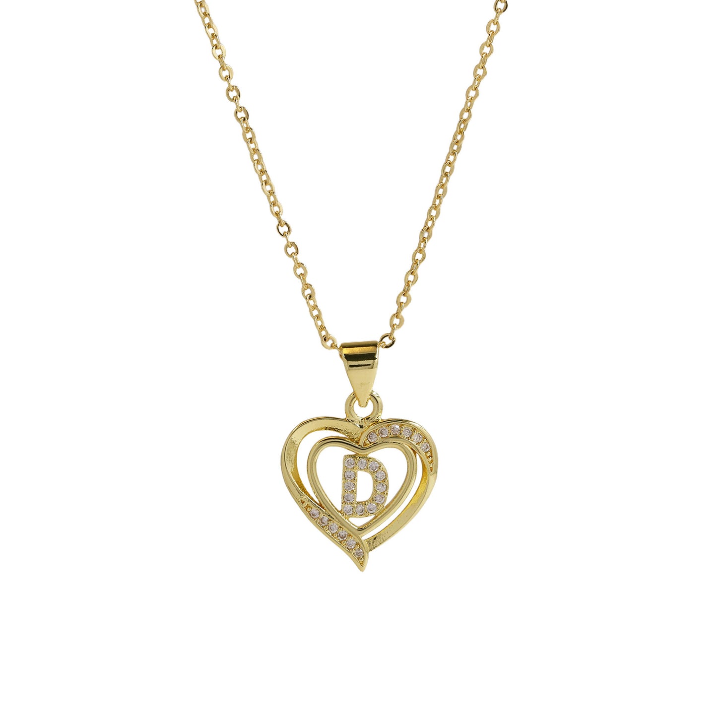 18K Brass Peach Heart 26 English Letters Necklace