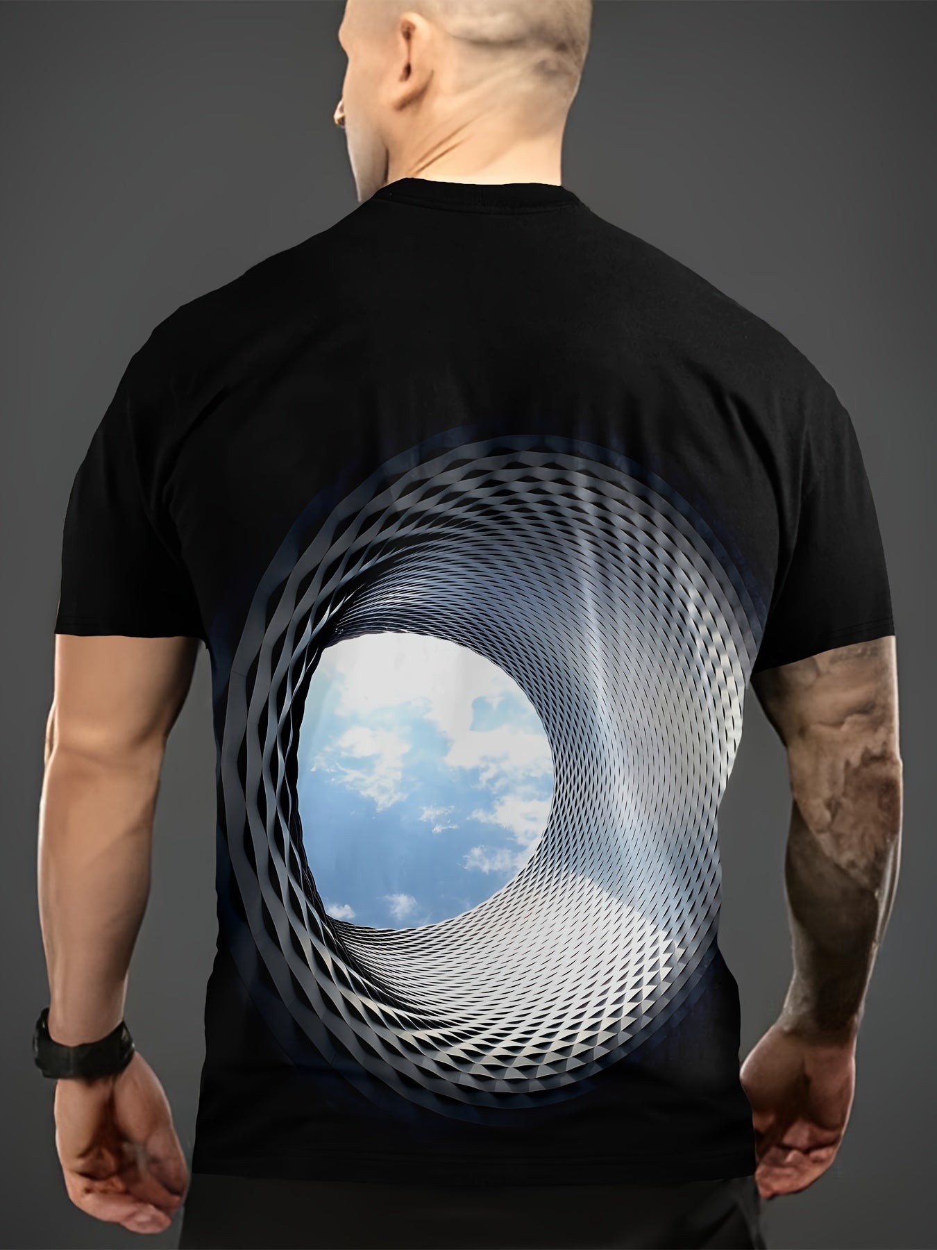 Men's 3D Hole Graphic Printed Round Neck Short Sleeved T-shirt, Casual Summer T-shirt, Suitable For Daily Wear And Vacation Destinations