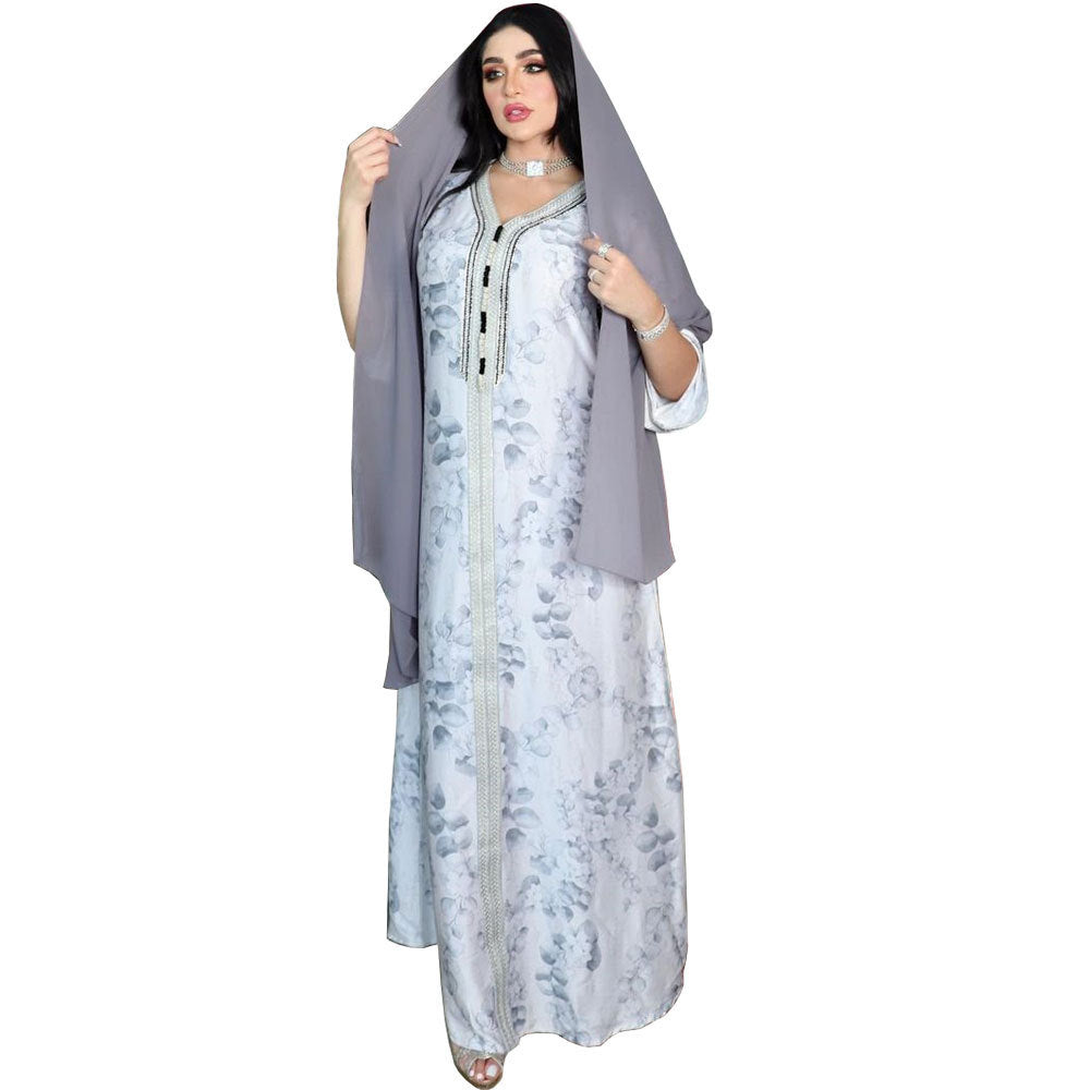 Muslim Female Hui Print Dress Robe