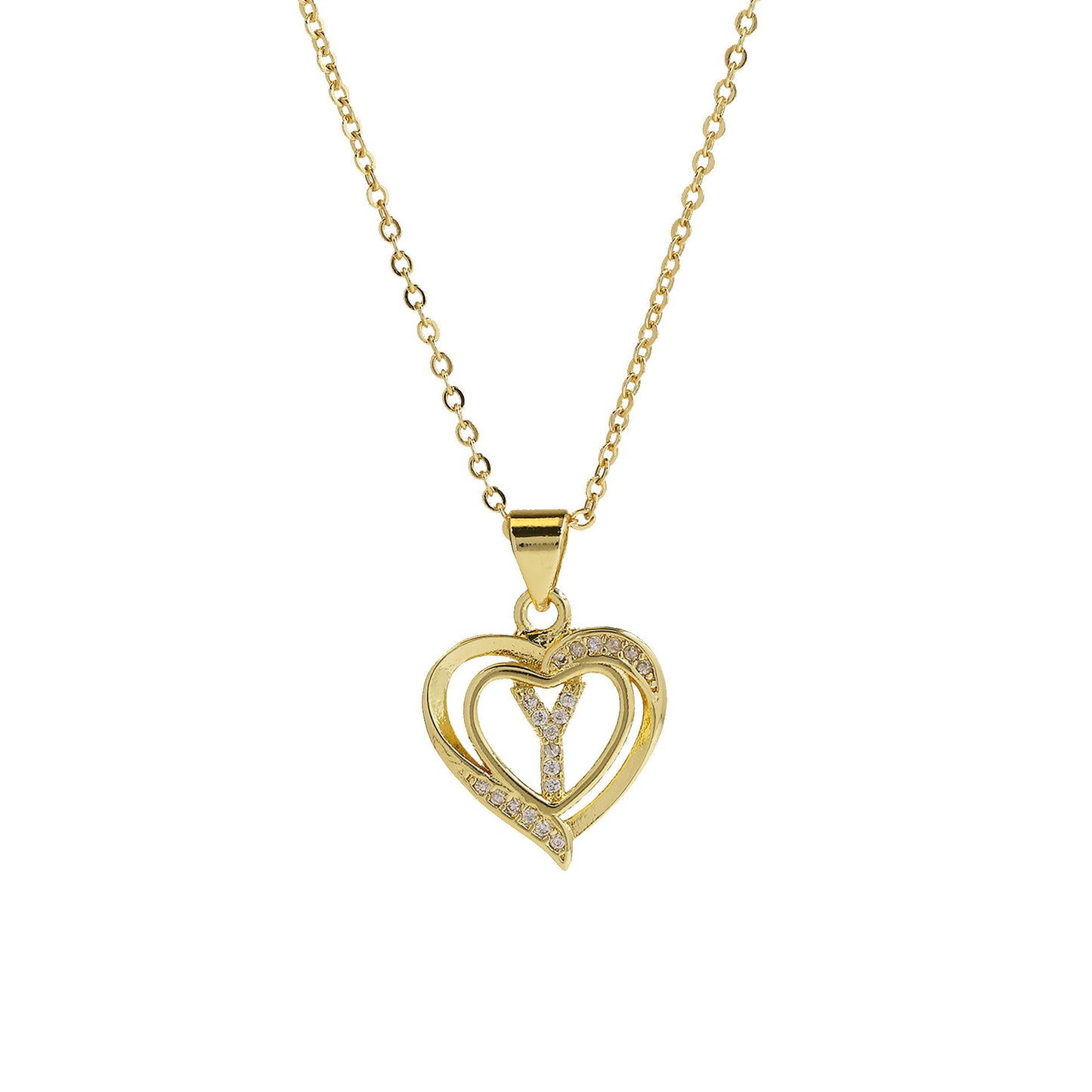 18K Brass Peach Heart 26 English Letters Necklace