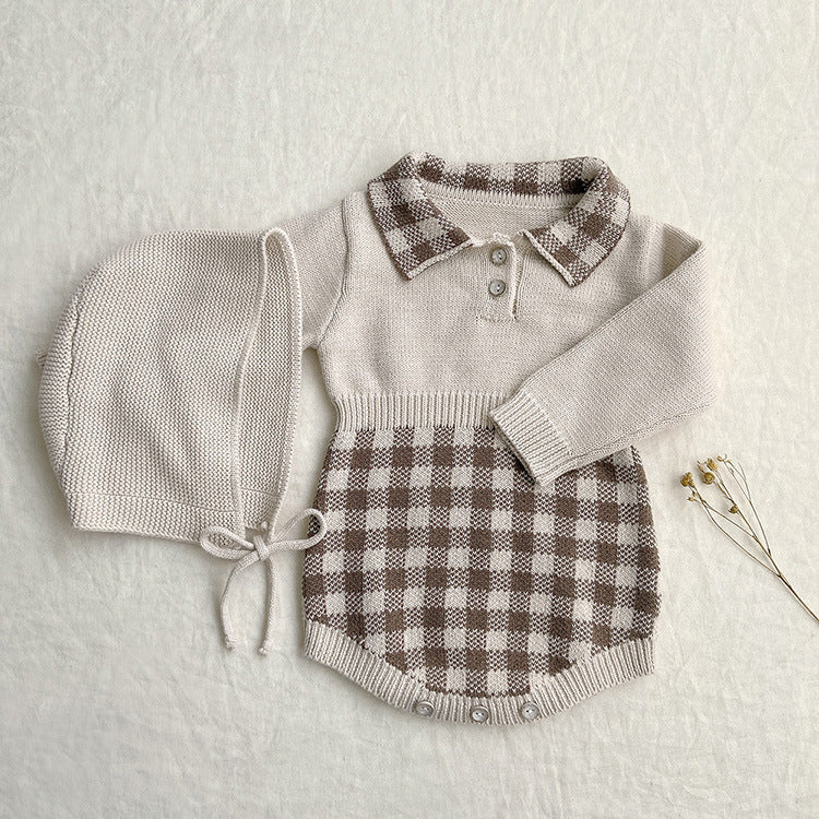 Baby Winter Checkerboard One-piece Newborn Winter Sweater