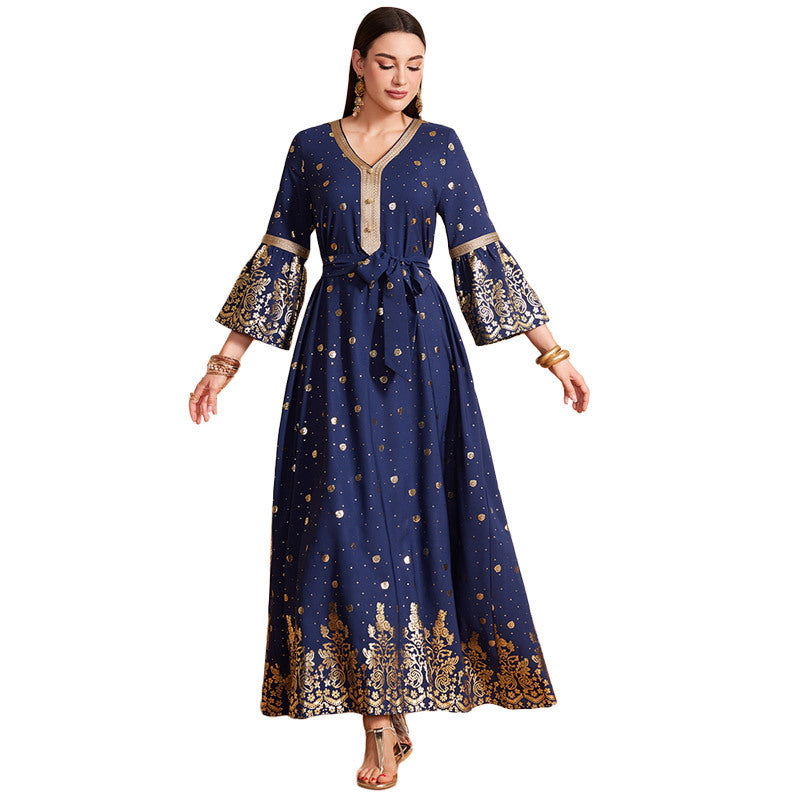 European And American Muslim Bronzing Temperament Long Sleeve Dress