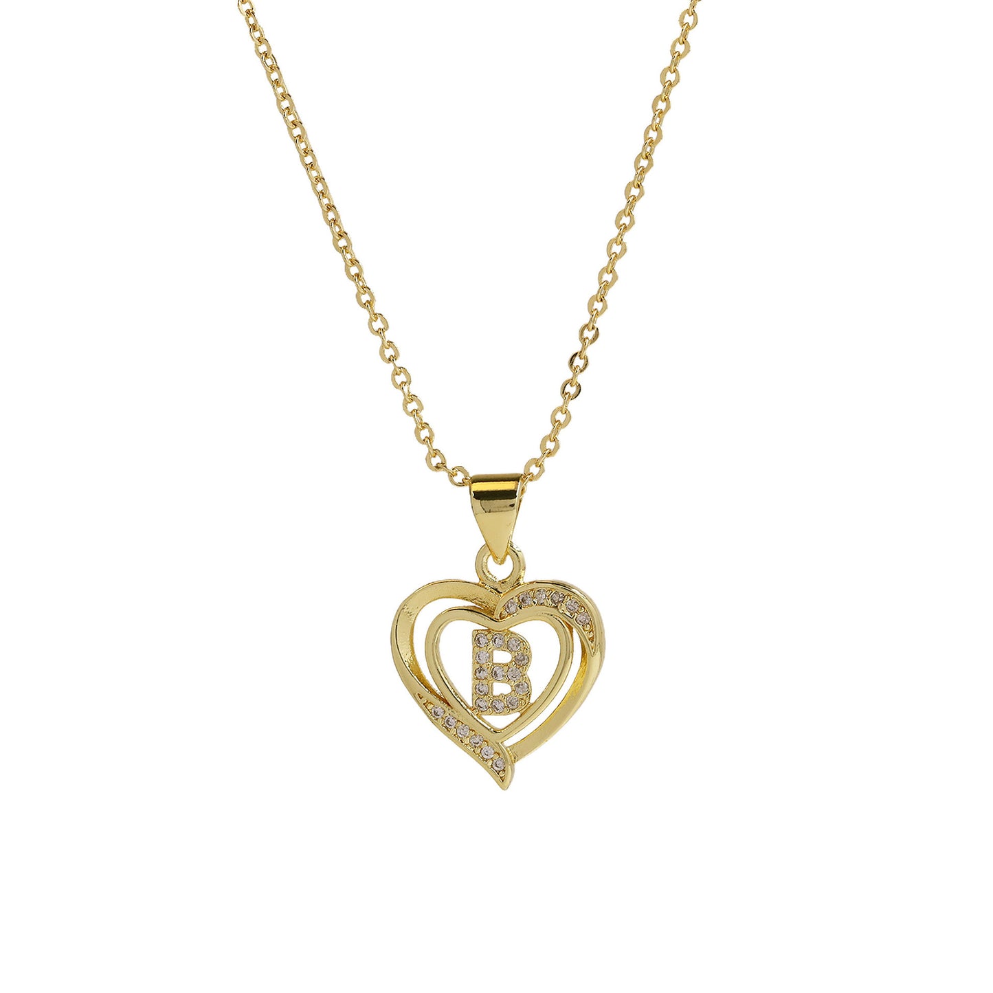 18K Brass Peach Heart 26 English Letters Necklace