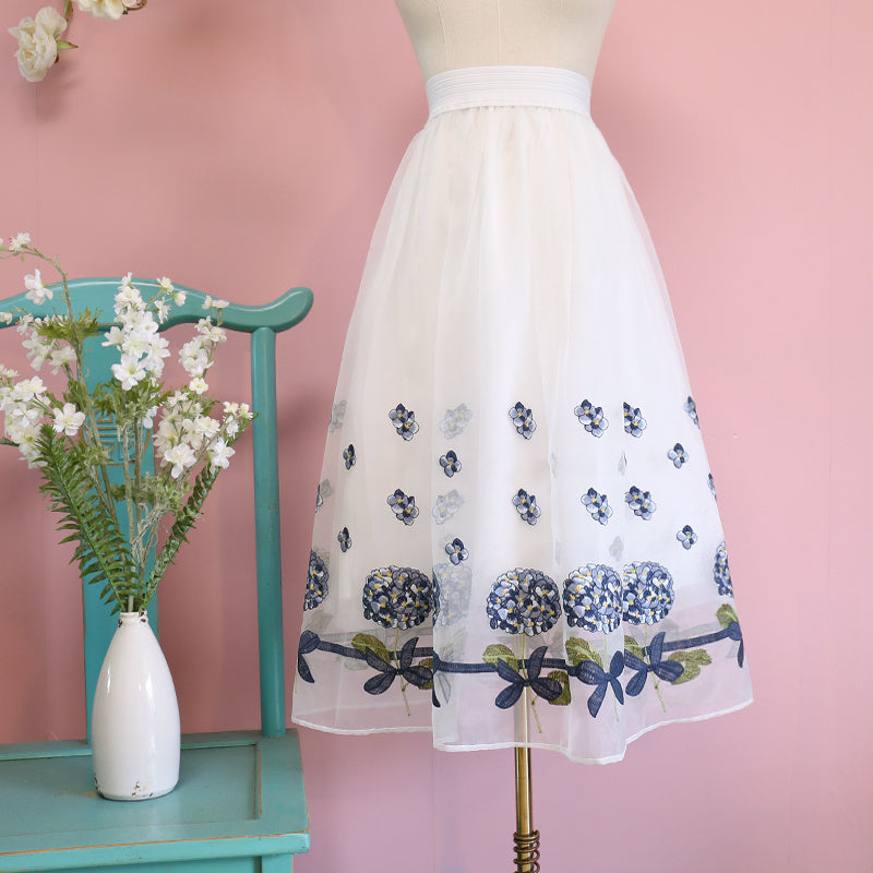 Organza Embroidered Skirt Fluffy Half Skirt