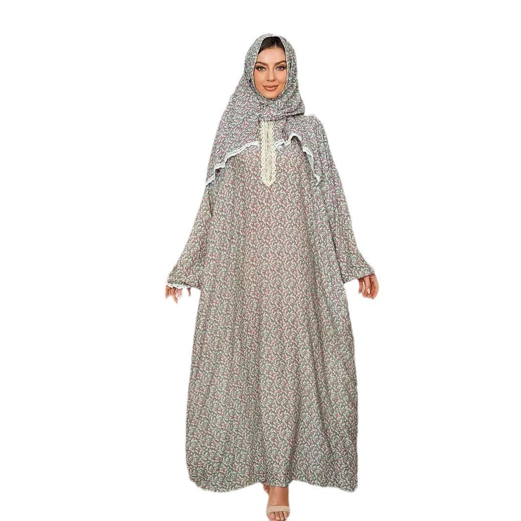 Women's Scarf One Piece Prayer Robe Fashion Printed Dress