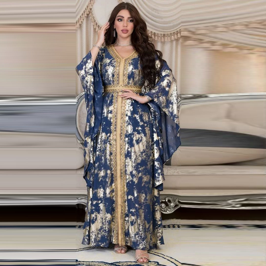 Muslim Chiffon Bronzing Robe Containing Belt Dress