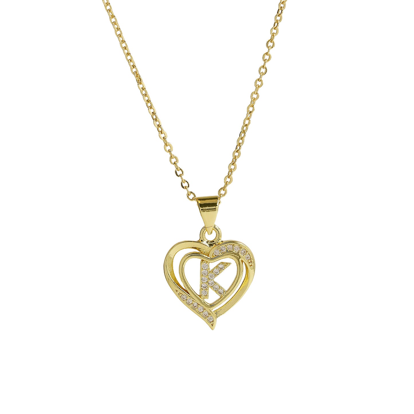 18K Brass Peach Heart 26 English Letters Necklace