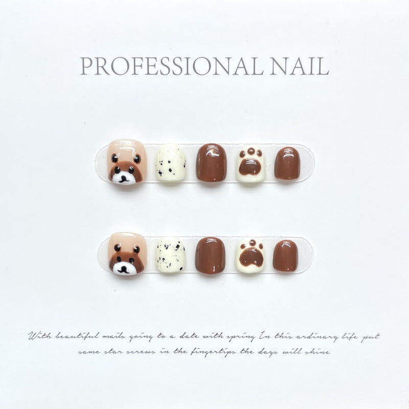 Wear Nail Tip Girls Fake Nails Nail Stickers Little Brown Bear Girls Nails