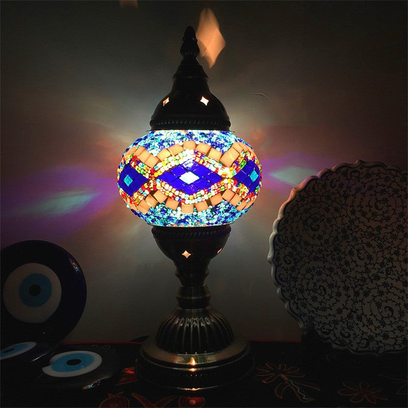 New Style Turkish Mosaic Table Lamp Vintage Art Deco Handcrafted Glass Romantic Bed Light