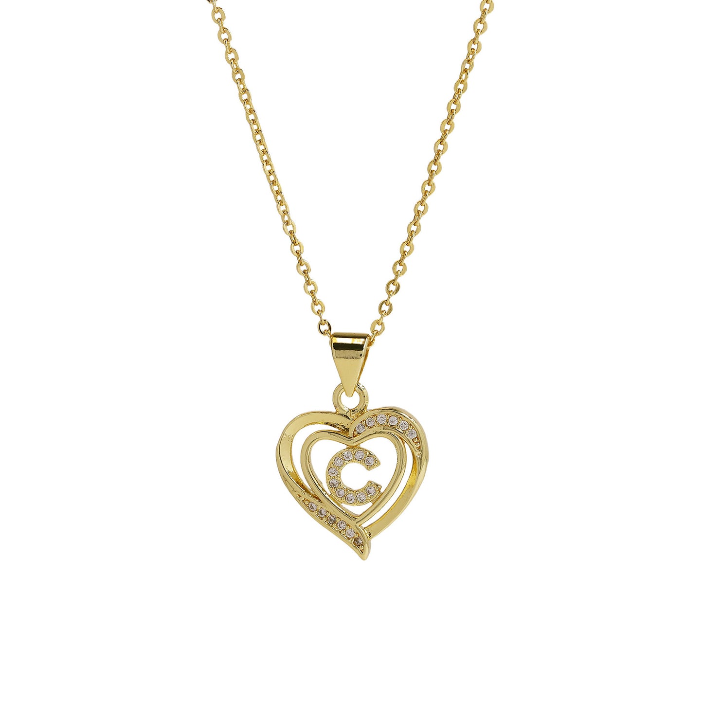 18K Brass Peach Heart 26 English Letters Necklace