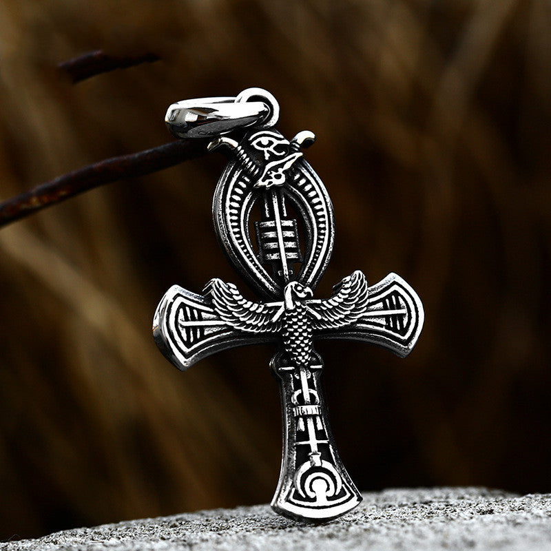 Vintage Egyptian Cross Stainless Steel Pendant