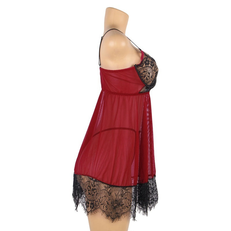 Women's Plus Size Sexy Lingerie Backless Lace Slip Nightdress