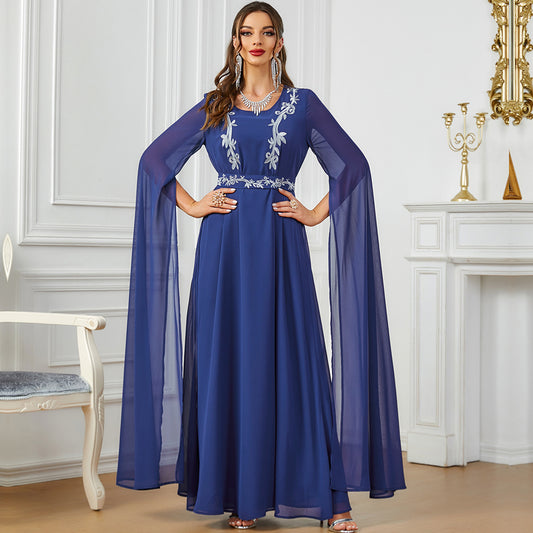 New Solid Color Wide Hem Super Long Sleeve Muslim Robe Dress