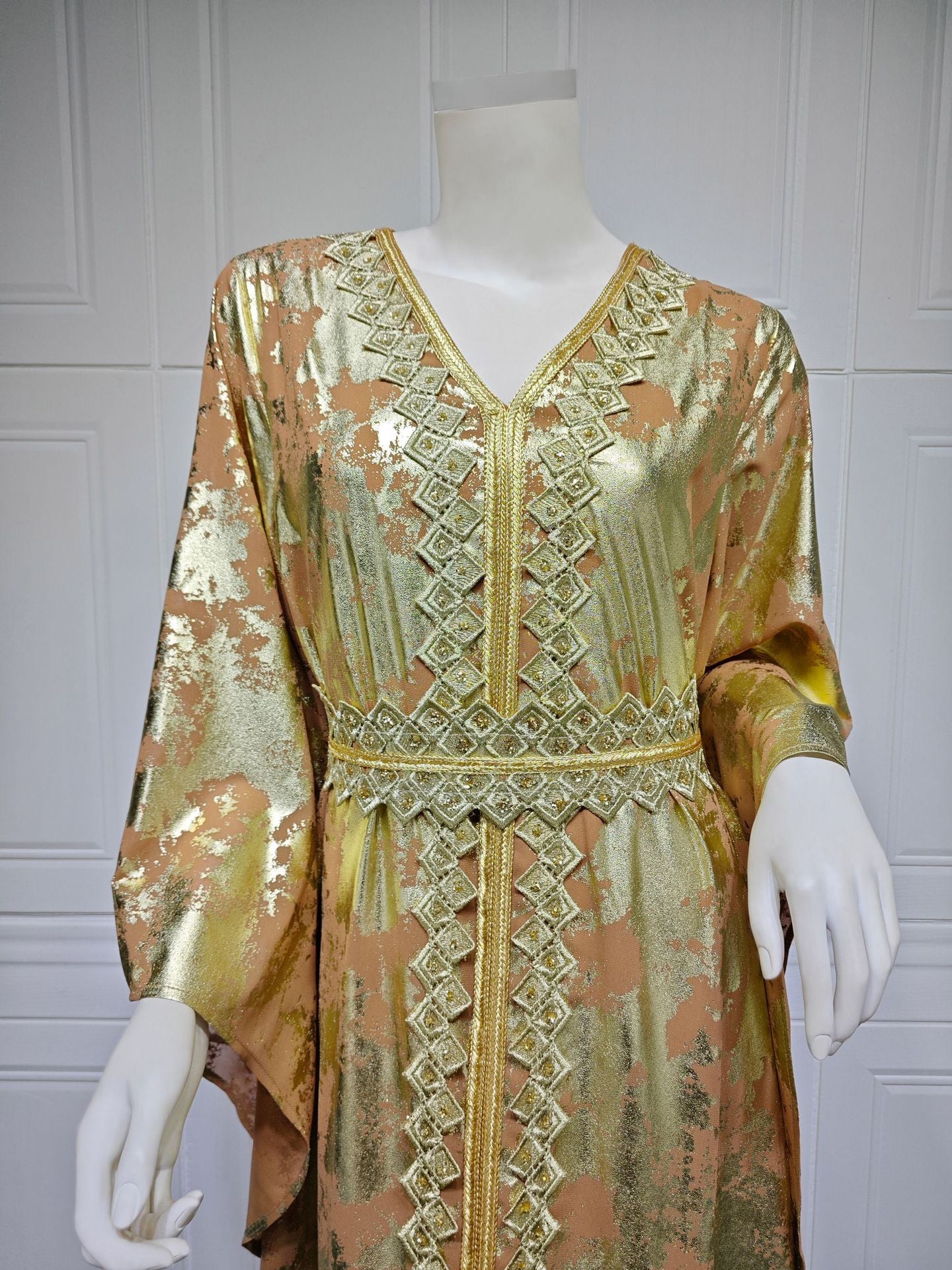 Muslim Chiffon Bronzing Robe Containing Belt Dress