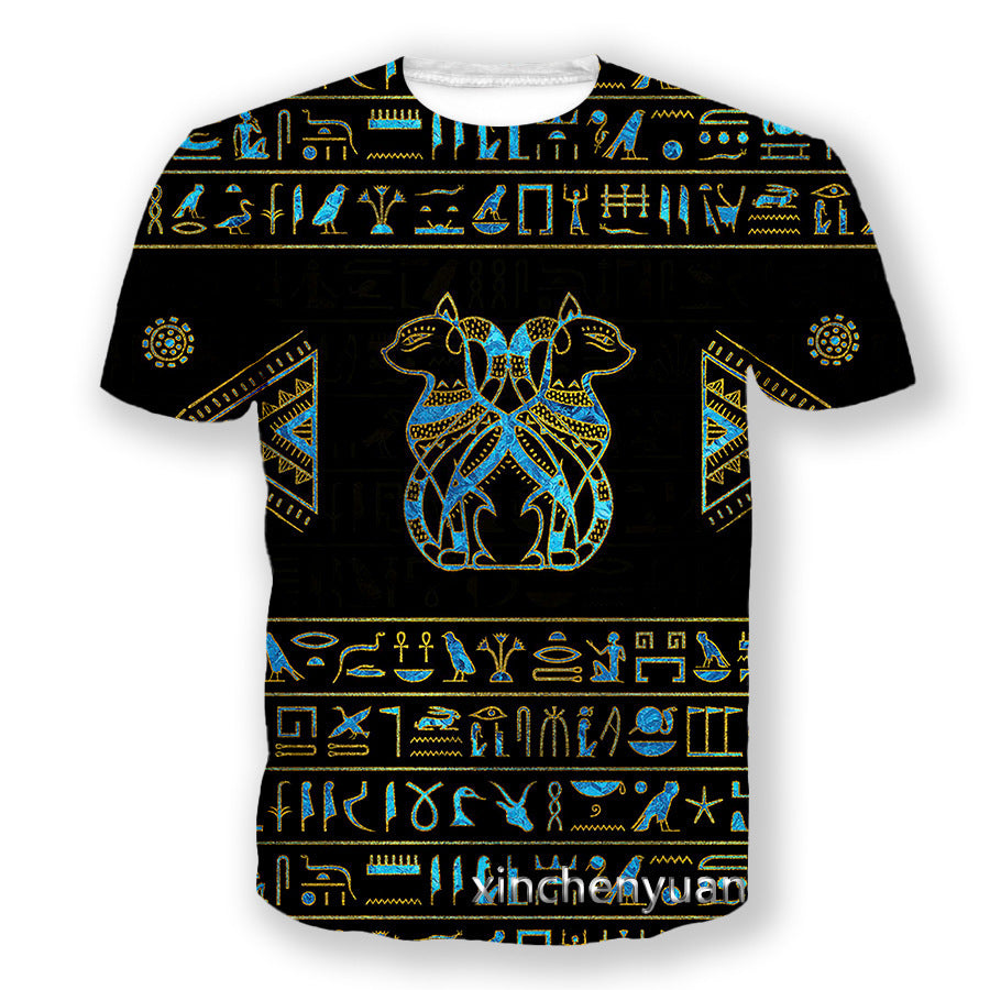 3D Digital Printing Egyptian Pharaoh Round Neck Short Sleeve