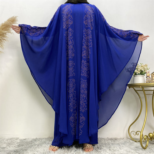 Chiffon Hot Drill Bat Sleeve Muslim Robe