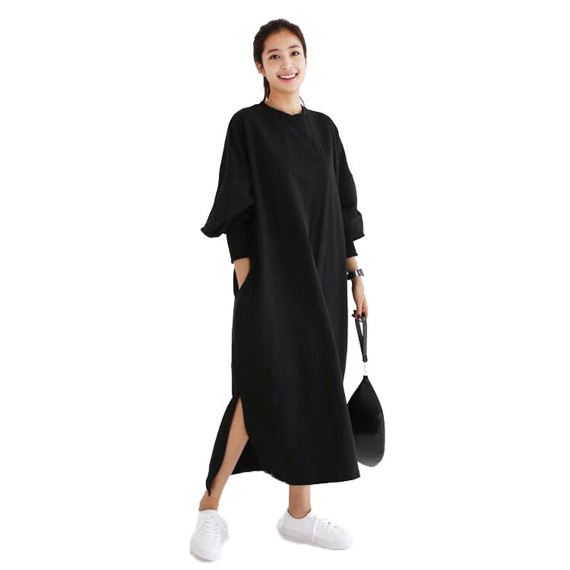 Women's New Long Sleeve Long Slit Pullover Dress