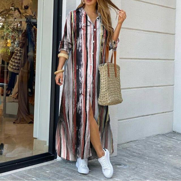 New Fashion Long Sleeve Shirt Skirt Long Dress