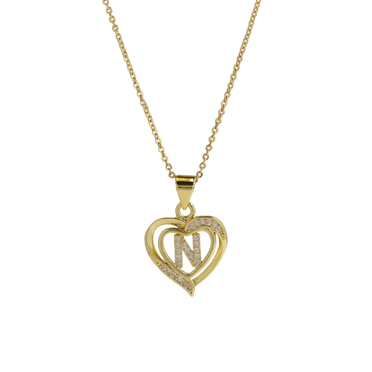 18K Brass Peach Heart 26 English Letters Necklace