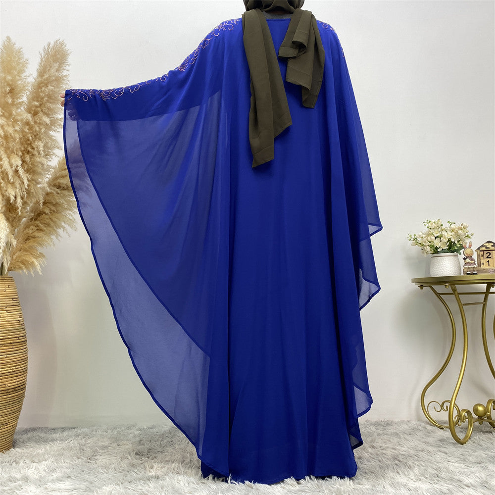 Chiffon Hot Drill Bat Sleeve Muslim Robe