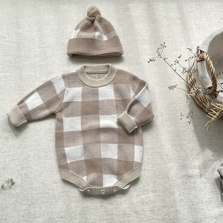 Baby Winter Checkerboard One-piece Newborn Winter Sweater