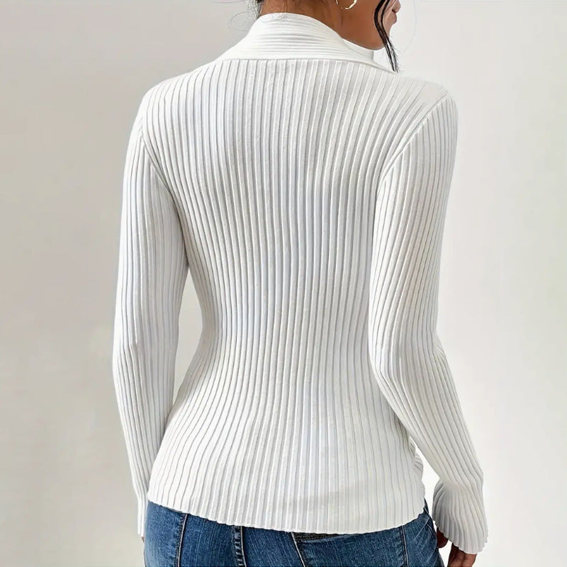 Women's Knitwear Thread Slit Hemline At Hem Long Sleeve Solid Color Slim Fit Sweater