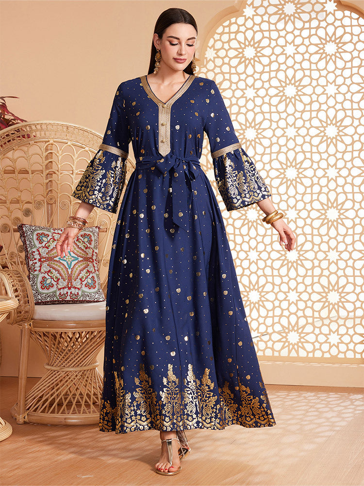 European And American Muslim Bronzing Temperament Long Sleeve Dress