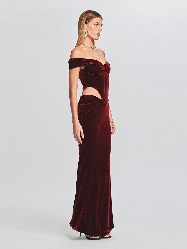 One-line Shoulder Sexy Waist-less Velvet Dress