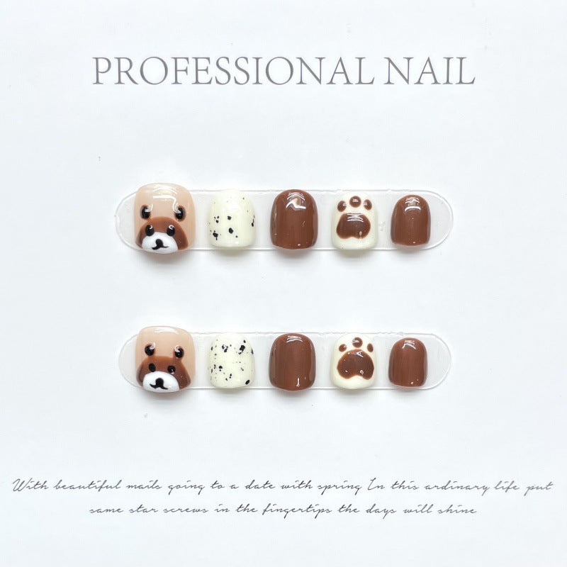 Wear Nail Tip Girls Fake Nails Nail Stickers Little Brown Bear Girls Nails