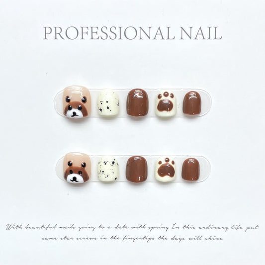 Wear Nail Tip Girls Fake Nails Nail Stickers Little Brown Bear Girls Nails