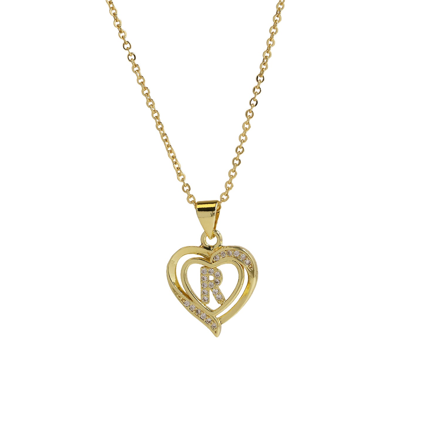 18K Brass Peach Heart 26 English Letters Necklace