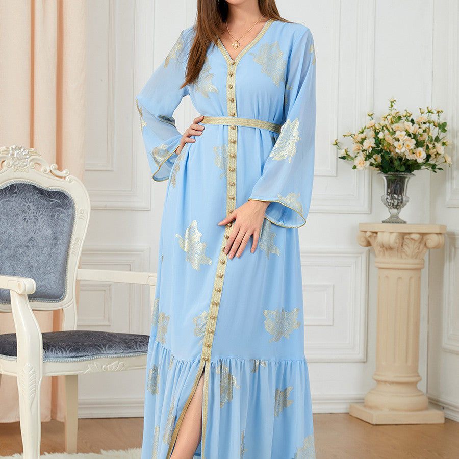 Women's Fashion Casual Long-sleeved Hot Gold Dresses