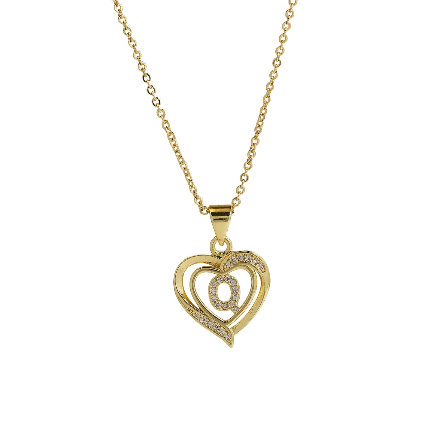 18K Brass Peach Heart 26 English Letters Necklace