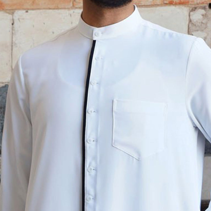 Men's Fashion Casual White Button Down Muslim Robe