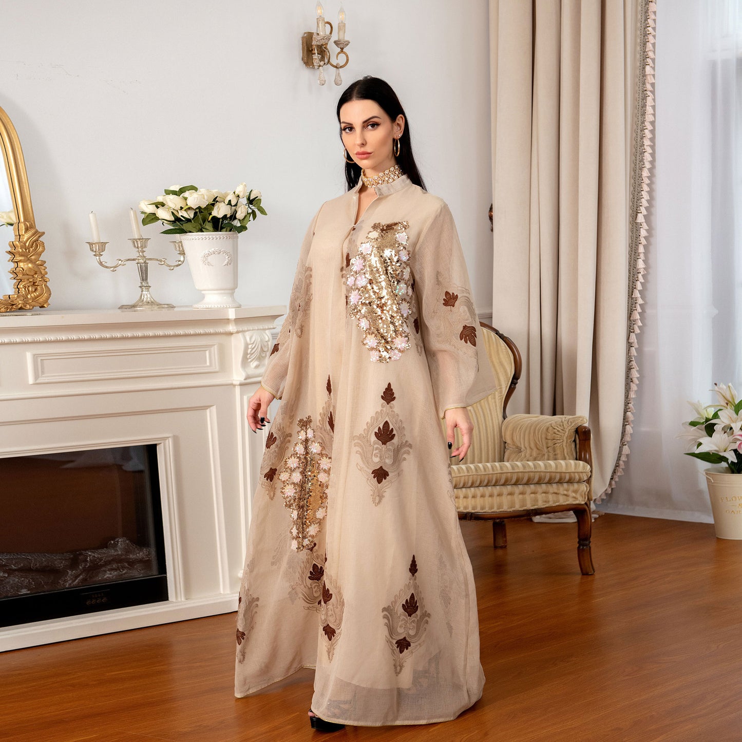 Middle East Female Muslim Sequin Embroider Dress