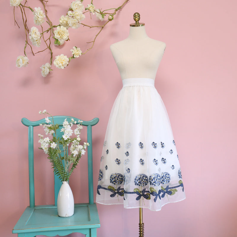 Organza Embroidered Skirt Fluffy Half Skirt