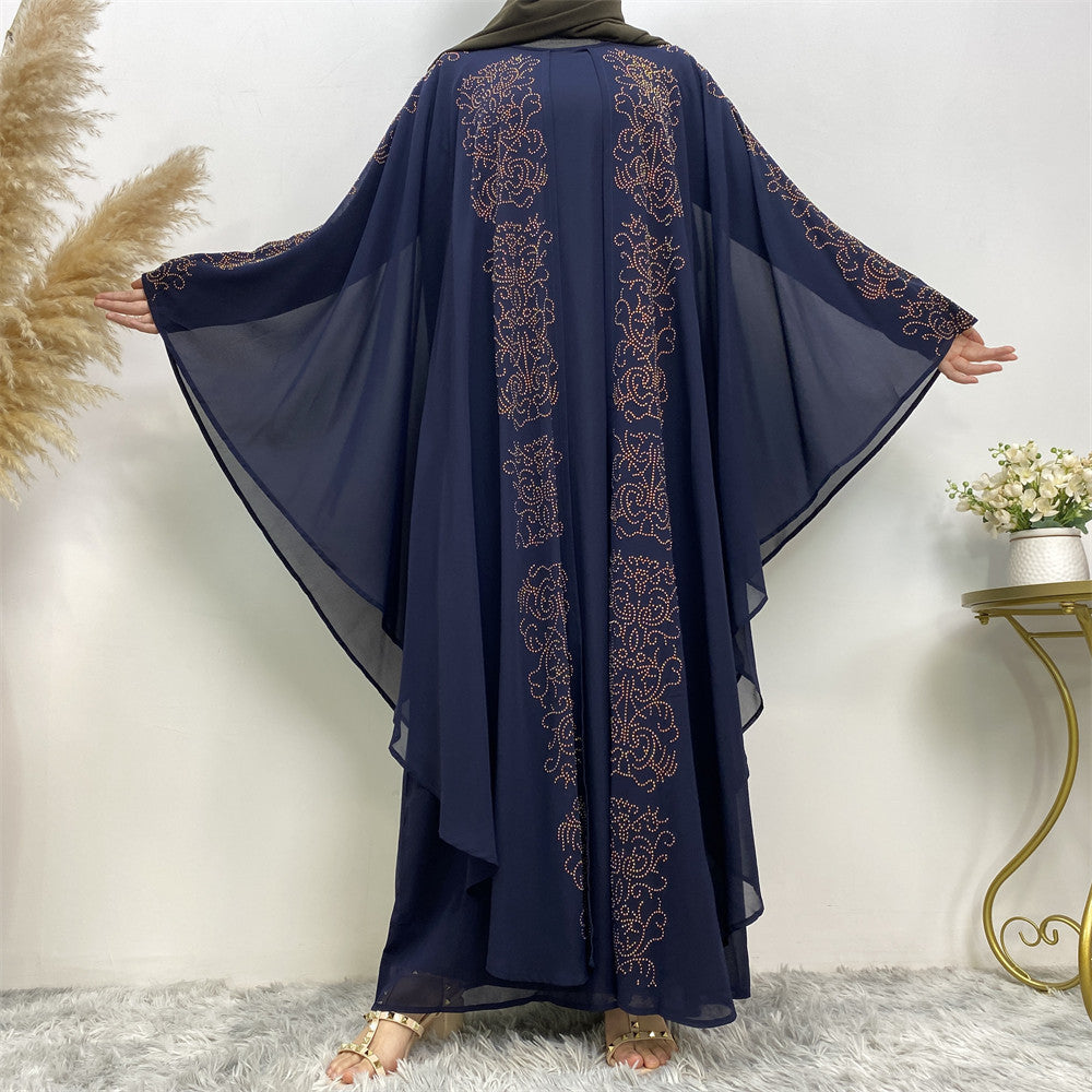 Chiffon Hot Drill Bat Sleeve Muslim Robe