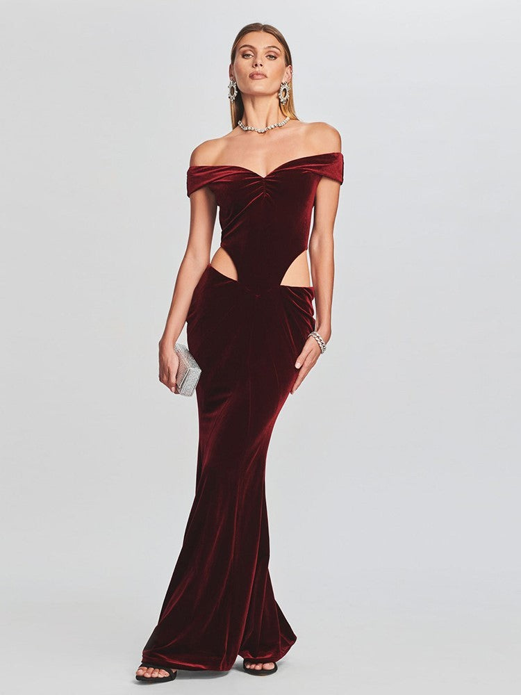 One-line Shoulder Sexy Waist-less Velvet Dress